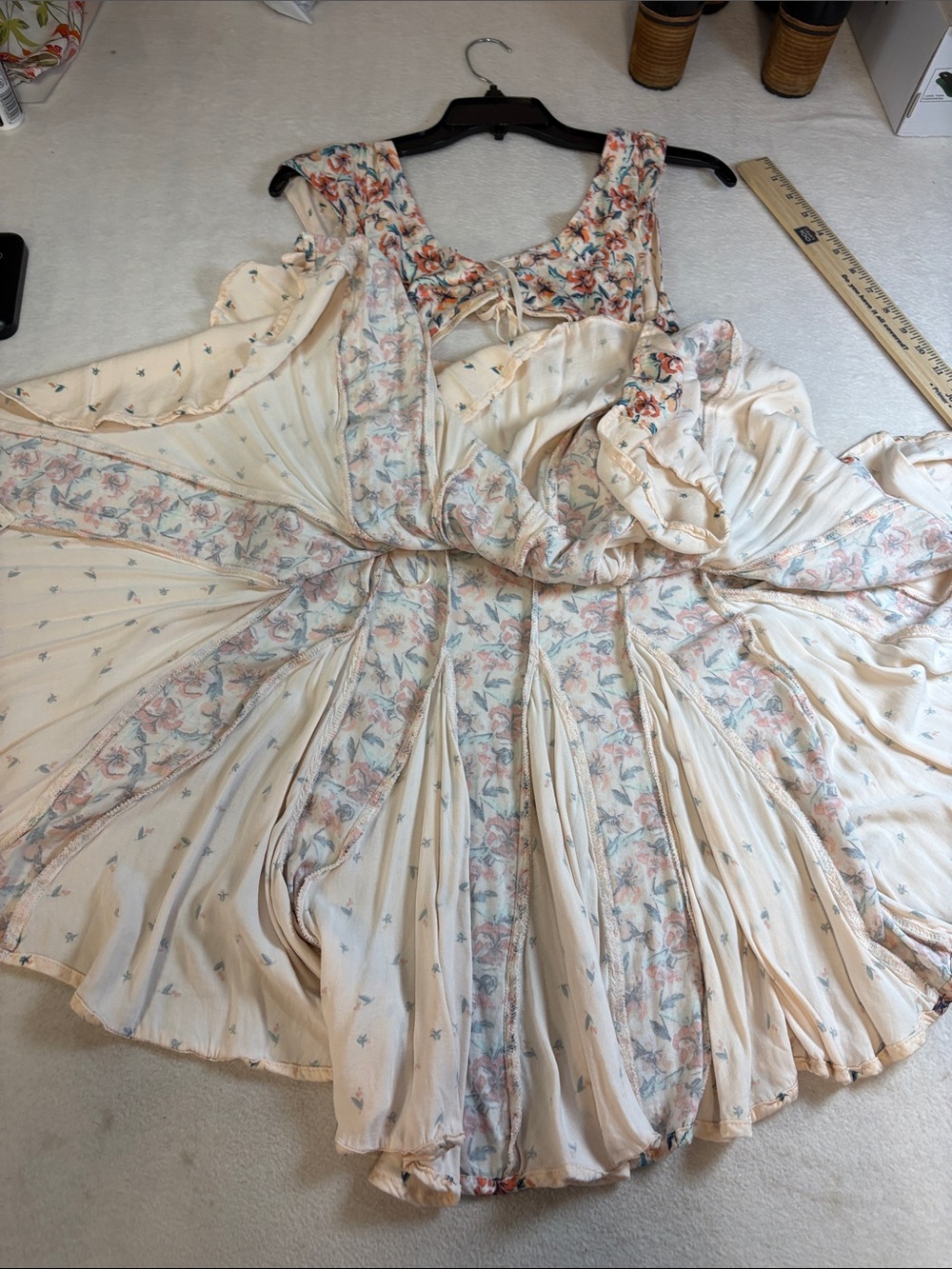 Free People Cream Floral Mini Dress with Orange & Teal Flowers - Picture 6 of 13